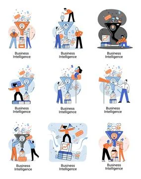 Business intelligence data analysis obtaining analytical information for making Stock Illustration