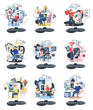 Business intelligence data analysis obtaining analytical information for making Stock Illustration