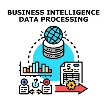 Business intelligence data processing analyzing global information Stock Illustration