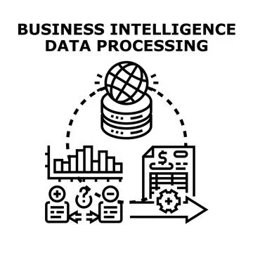 Business intelligence data processing analyzing global information Illustration