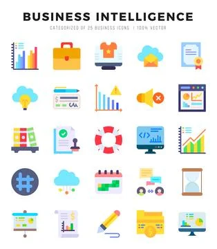 Business Intelligence elements. Flat web icon set. Simple vector illustration Stock Illustration