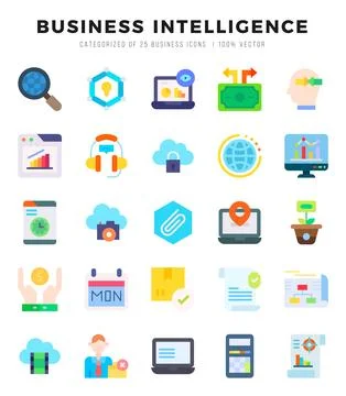 Business Intelligence elements. Flat web icon set. Simple vector illustration Stock Illustration