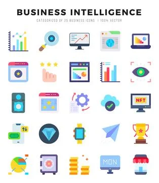 Business Intelligence elements. Flat web icon set. Simple vector illustration Stock Illustration