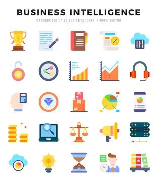 Business Intelligence elements. Flat web icon set. Simple vector illustration Stock Illustration