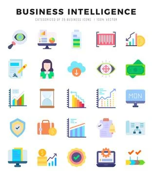 Business Intelligence elements. Flat web icon set. Simple vector illustration Stock Illustration