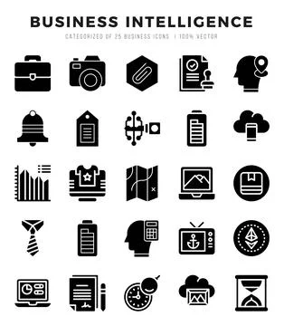Business Intelligence elements. Glyph web icon set. Simple vector illustratio Illustrazione stock