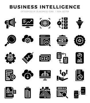 Business Intelligence elements. Glyph web icon set. Simple vector illustratio Illustrazione stock