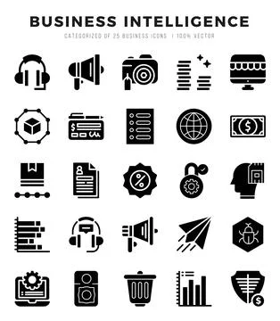 Business Intelligence elements. Glyph web icon set. Simple vector illustratio Stock Illustration