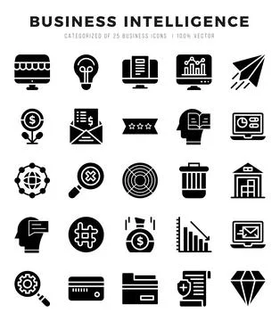 Business Intelligence elements. Glyph web icon set. Simple vector illustratio イラスト素材