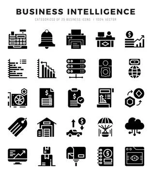 Business Intelligence elements. Glyph web icon set. Simple vector illustratio Stock Illustration