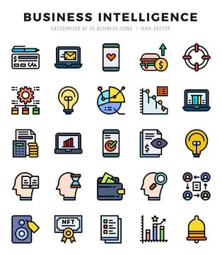 Business Intelligence elements. Lineal Color web icon set. Simple vector il.. イラスト素材