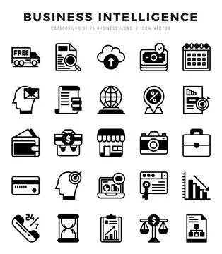 Business Intelligence elements. Lineal Filled web icon set. Simple vector i.. 스톡 일러스트