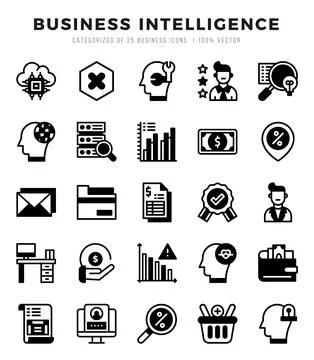 Business Intelligence elements. Lineal Filled web icon set. Simple vector i.. Illustrazione stock
