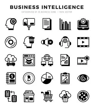 Business Intelligence elements. Lineal Filled web icon set. Simple vector i.. Stock Illustration