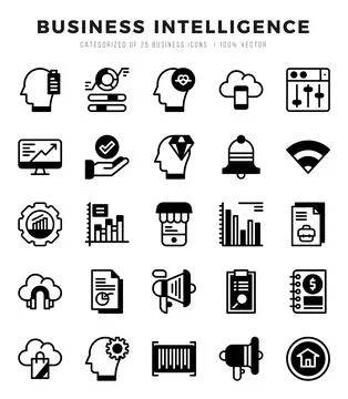 Business Intelligence elements. Lineal Filled web icon set. Simple vector i.. Stock Illustration