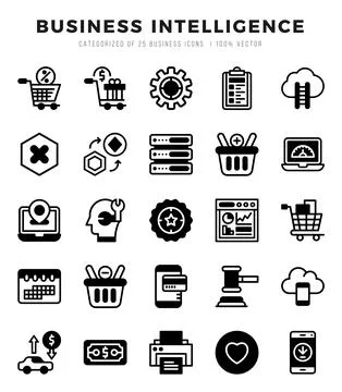 Business Intelligence elements. Lineal Filled web icon set. Simple vector i.. Stock Illustration