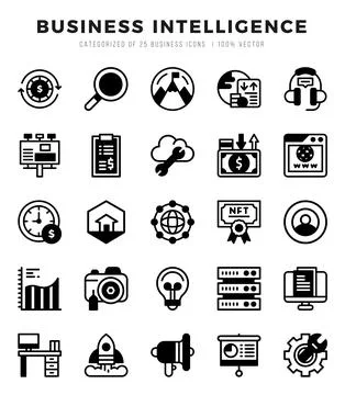 Business Intelligence elements. Lineal Filled web icon set. Simple vector i.. Stock Illustration