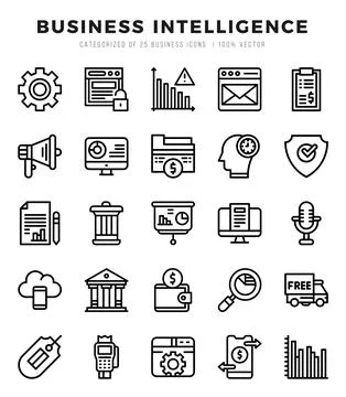 Business Intelligence elements. Lineal web icon set. Simple vector illustra.. Stock Illustration