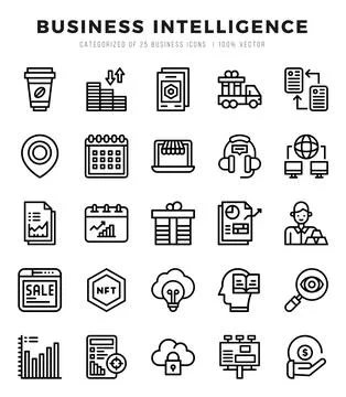 Business Intelligence elements. Lineal web icon set. Simple vector illustra.. 스톡 일러스트