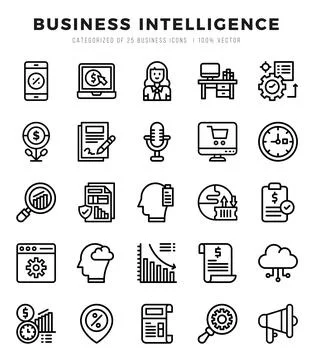 Business Intelligence elements. Lineal web icon set. Simple vector illustra.. 스톡 일러스트