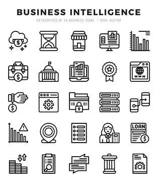 Business Intelligence elements. Lineal web icon set. Simple vector illustra.. Stock Illustration