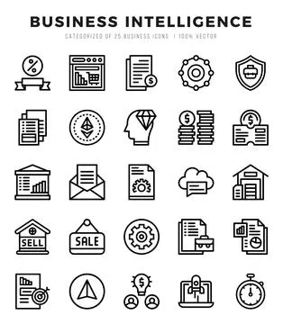 Business Intelligence elements. Lineal web icon set. Simple vector illustra.. Stock Illustration