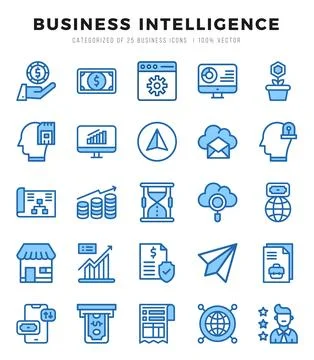 Business Intelligence elements. Two Color web icon set. Simple vector illus.. Stock Illustration