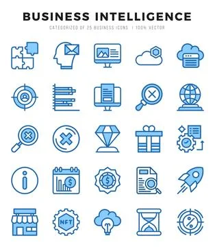 Business Intelligence elements. Two Color web icon set. Simple vector illus.. Stock Illustration