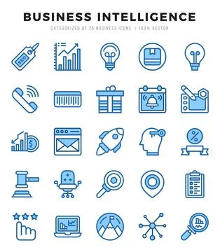 Business Intelligence elements. Two Color web icon set. Simple vector illus.. Stock Illustration