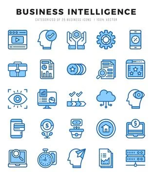 Business Intelligence elements. Two Color web icon set. Simple vector illus.. Stock Illustration