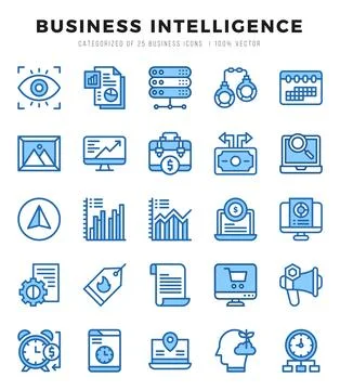 Business Intelligence elements. Two Color web icon set. Simple vector illus.. Stock Illustration