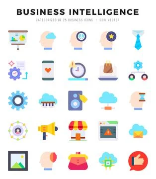 Business Intelligence Flat icons collection. Flat icons pack. Vector illust.. Illustrazione stock