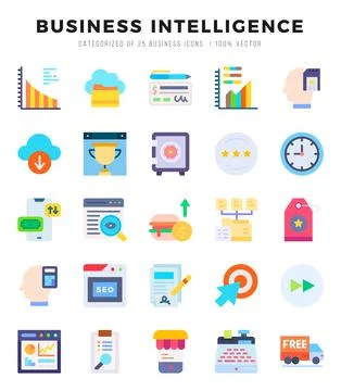 Business Intelligence Flat icons collection. 25 icon set. Vector illustration Stock Illustration