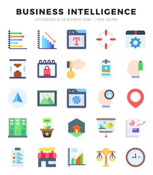Business Intelligence. Flat icons Pack. vector illustration. Stock Illustration