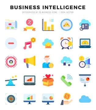 Business Intelligence. Flat icons Pack. vector illustration. Stock Illustration