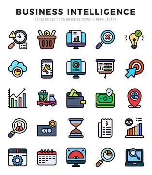 Business Intelligence Icon Bundle 25 Icons for Websites and Apps Stock Illustration