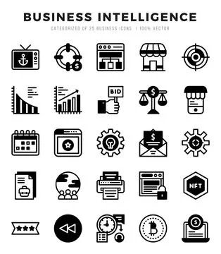 Business Intelligence Icon Pack 25 Vector Symbols for Web Design. 库存插图