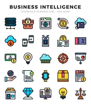 Business Intelligence Icon Pack 25 Vector Symbols for Web Design. Stock Illustration