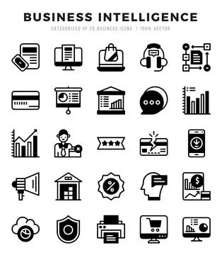 Business Intelligence Icon Pack 25 Vector Symbols for Web Design. 스톡 일러스트