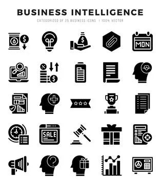 Business Intelligence Icon Pack 25 Vector Symbols for Web Design. Stock Illustration