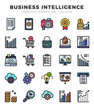 Business Intelligence Icon Pack 25 Vector Symbols for Web Design. Stock Illustration