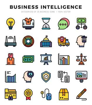 Business Intelligence Icon Pack 25 Vector Symbols for Web Design. Ilustración de archivo