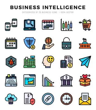 Business Intelligence icon pack for your website. mobile. presentation. and.. Stock Illustration