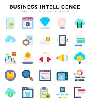 Business Intelligence icon pack for your website. mobile. presentation. and.. Stock Illustration
