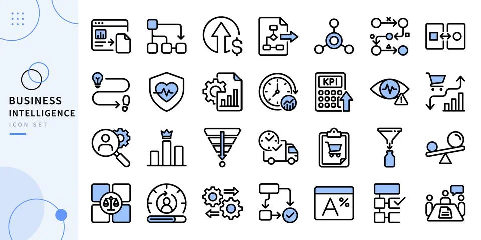 Business Intelligence Icon Set Vector Data Analytics Concept Stock Illustration