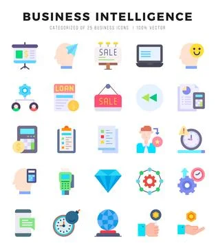 Business Intelligence Icons bundle. Flat style Icons. Vector illustration. Stock Illustration