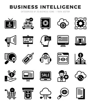 Business Intelligence Icons bundle. Lineal Filled style Icons. Vector illus.. 库存插图