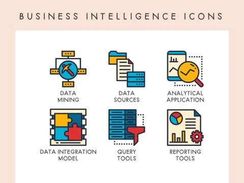 Business intelligence icons Illustrazione stock