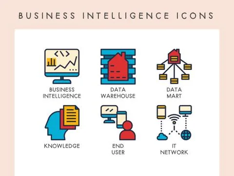 Business intelligence icons Illustrazione stock