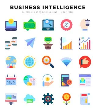 Business Intelligence Icons Pack. Flat icons set. Flat icon collection set... Stockillustratie